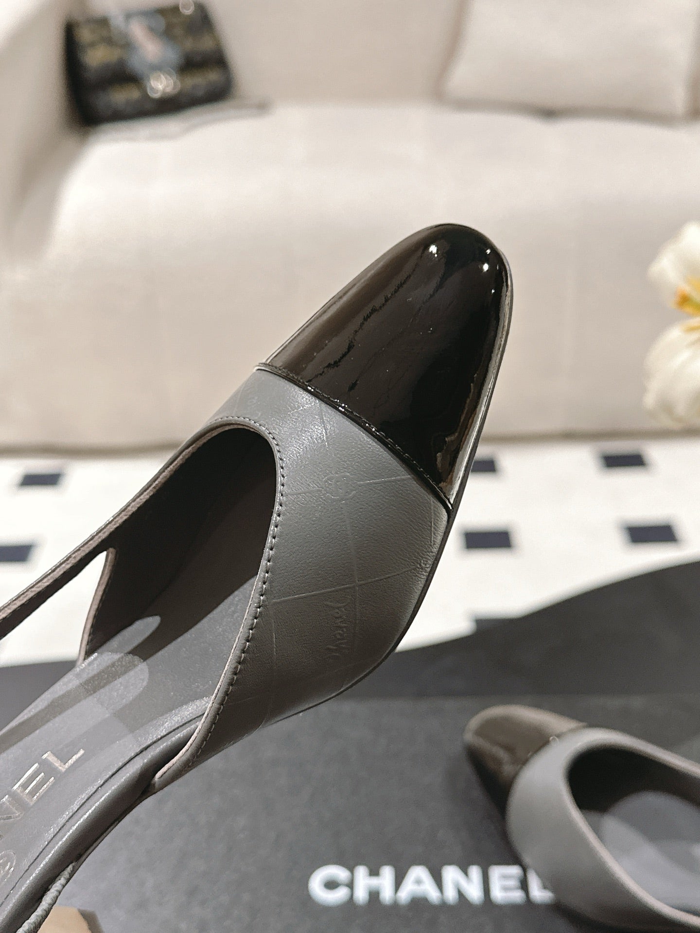 CC 25 Slingback Flats Gray Emobossed  Leather 237497