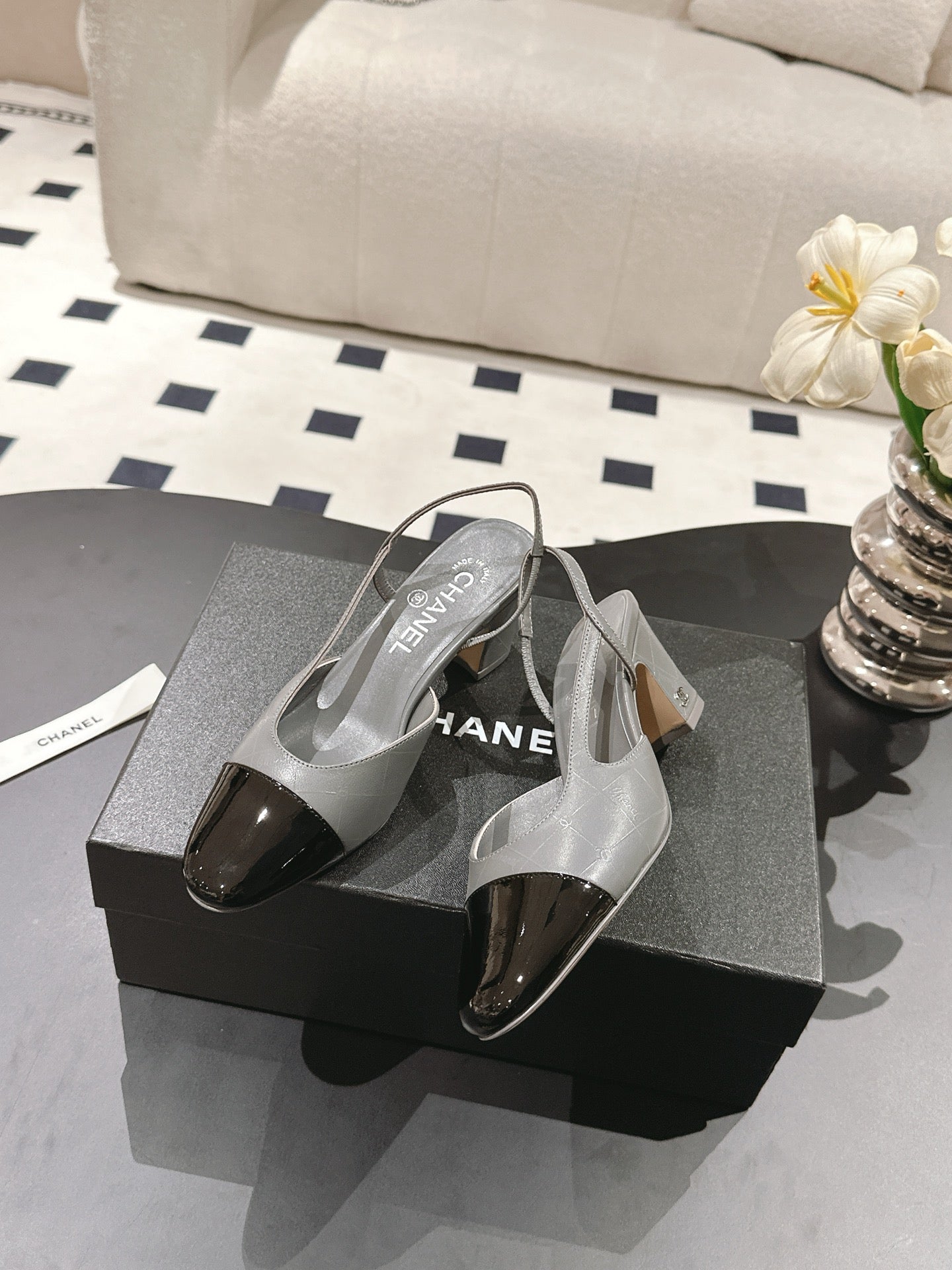CC 25 Slingback Flats Gray Emobossed  Leather 237497