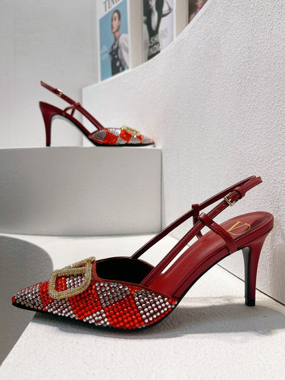 VT High Heeled Slingbacks Red Sheepskin 292816