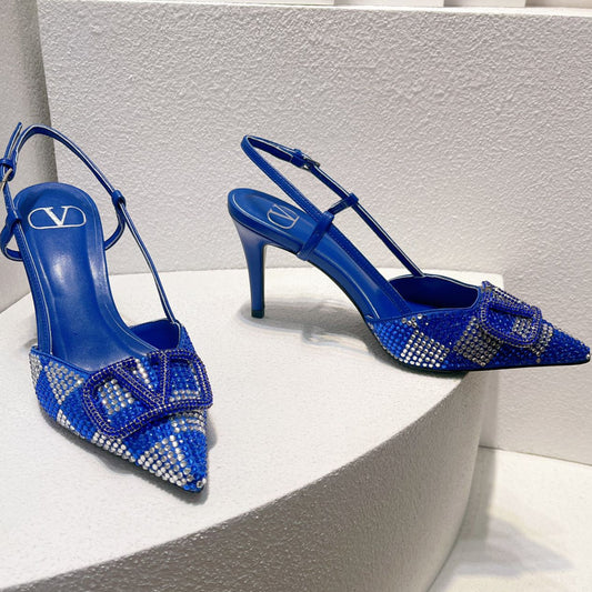 VT High Heeled Slingbacks  Blue Sheepskin 292817