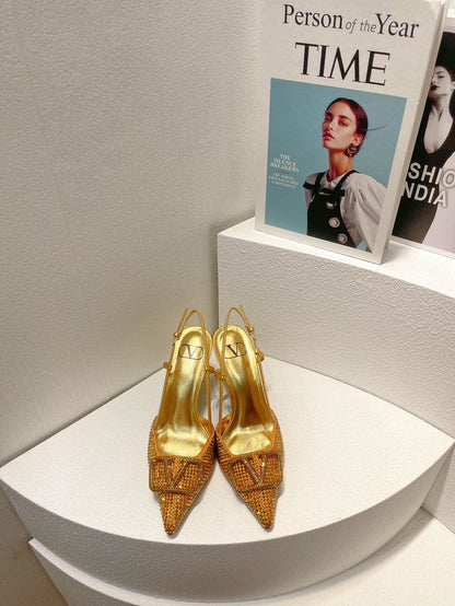VT High Heeled Slingbacks Gold Sheepskin 292820
