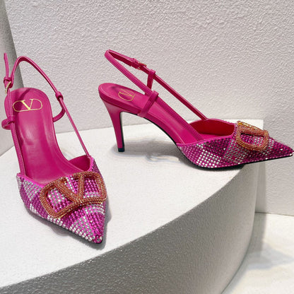 VT High Heeled Slingbacks Fuchsia Pink Sheepskin 292821