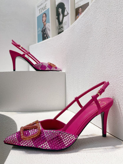 VT High Heeled Slingbacks Fuchsia Pink Sheepskin 292821