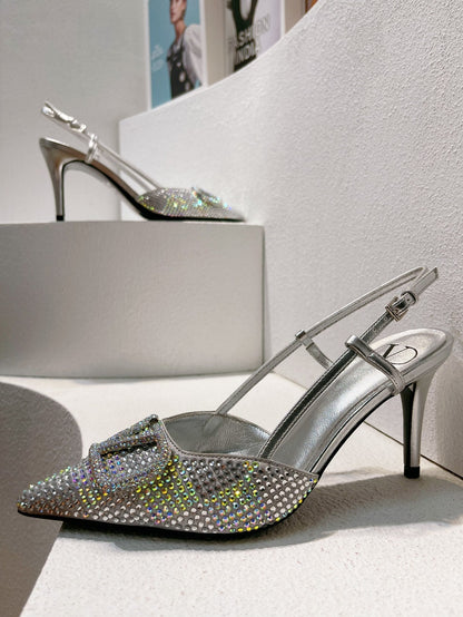 VT High Heeled Slingbacks Silver Sheepskin 292823