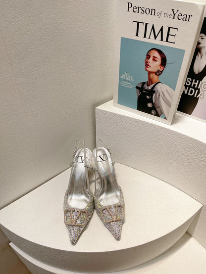 VT High Heeled Slingbacks Silver Sheepskin 292823