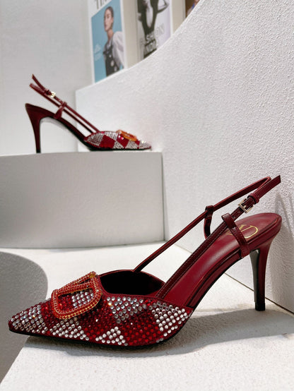 VT High Heeled Slingbacks  Ruby Red Sheepskin 292825