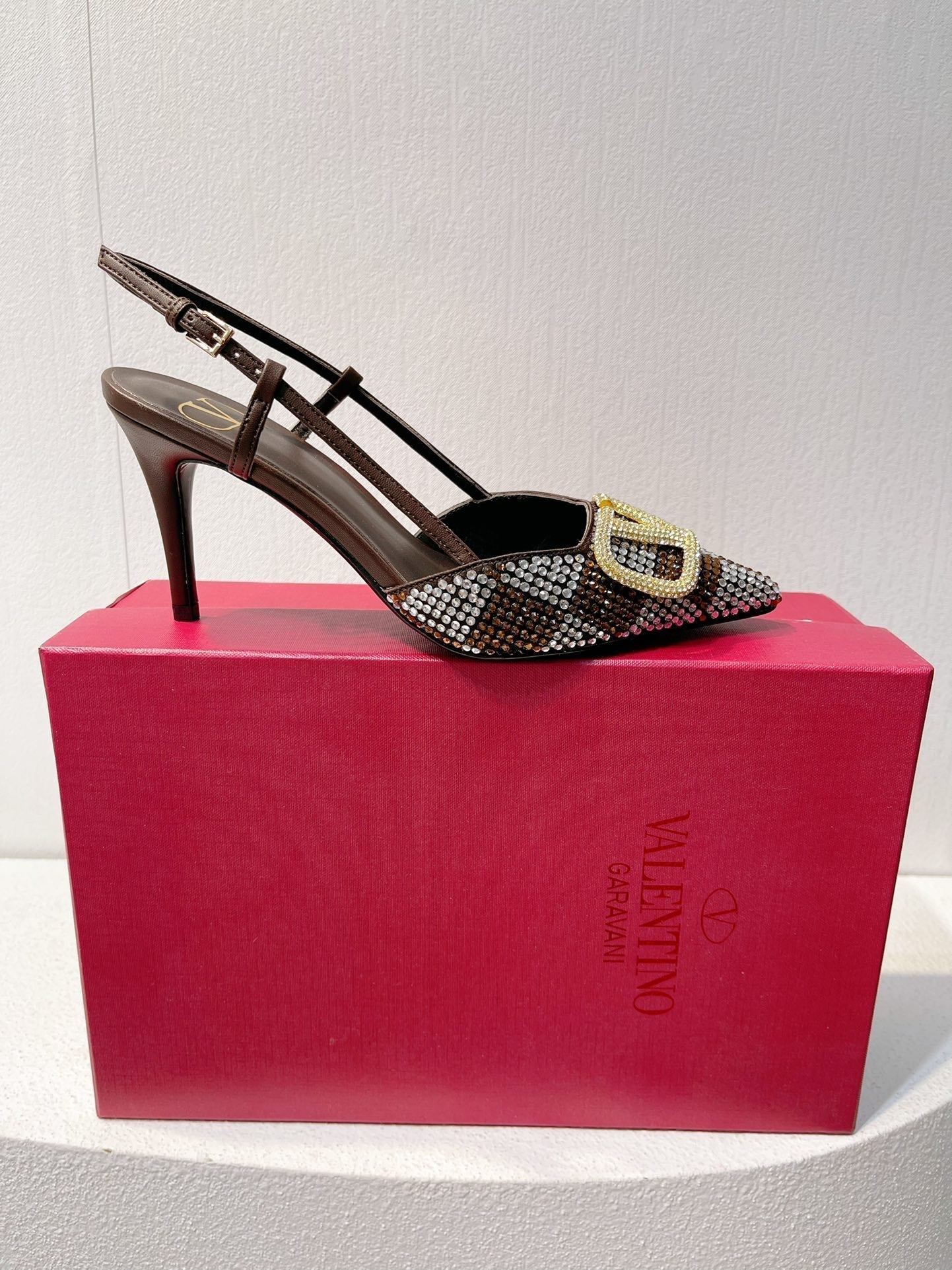 VT High Heeled Slingbacks  Brown Chocolate Sheepskin 292826