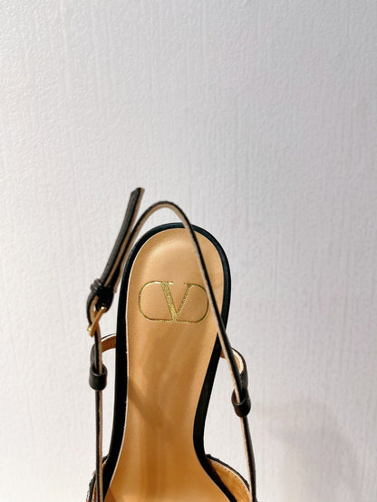 VT High Heeled Slingbacks Black Sheepskin 292828