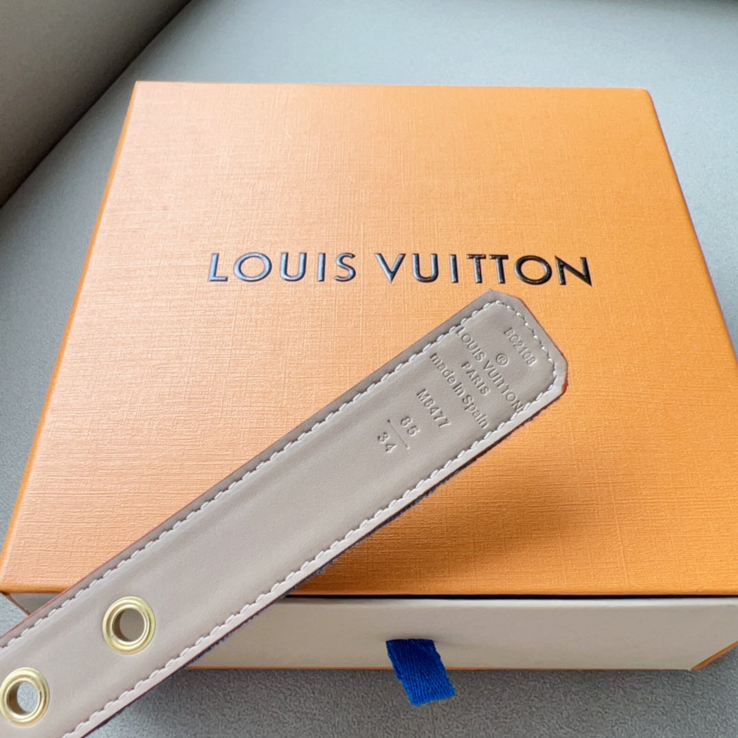 LV FLOWERGRAM ARDILLON 30MM BELT LIGHT BLUE MONOGRAM DENIM GOLD HARDWARE