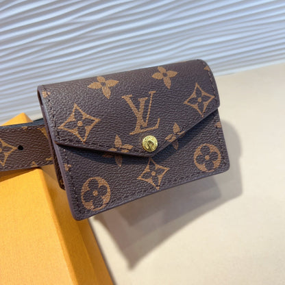 LV MULTI POCKET 30MM BELT IN DARK BROWN MONOGRAM CALFSKIN GOLD HARDWARE