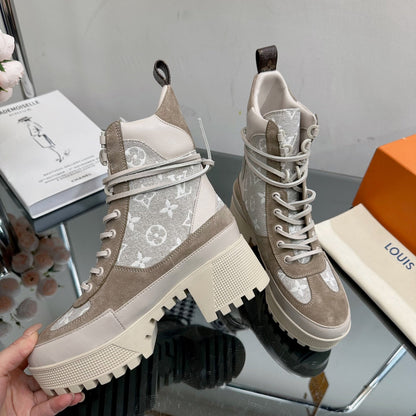 LV Laureate Desert Boot 70mm Gray Brown monogram Fabric Mix Suede