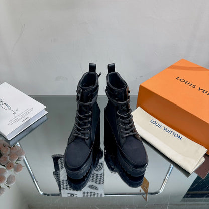 LV Laureate Platform Desert Boot 70mm Black Fabric Mix Cowhide