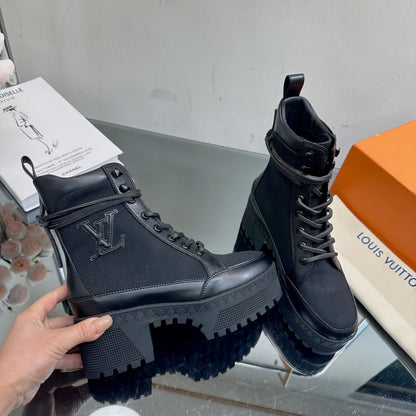 LV Laureate Platform Desert Boot 70mm Black Fabric Mix Cowhide