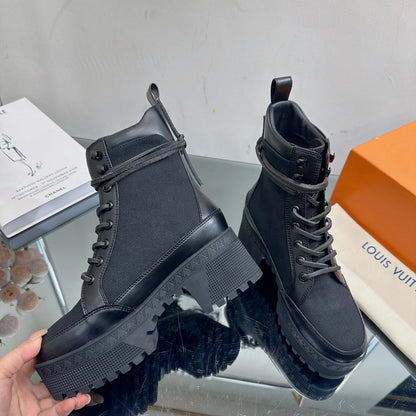 LV Laureate Platform Desert Boot 70mm Black Fabric Mix Cowhide