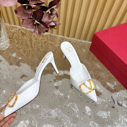 HIGH PUMP MULE 80MM WHITE CALFSKIN