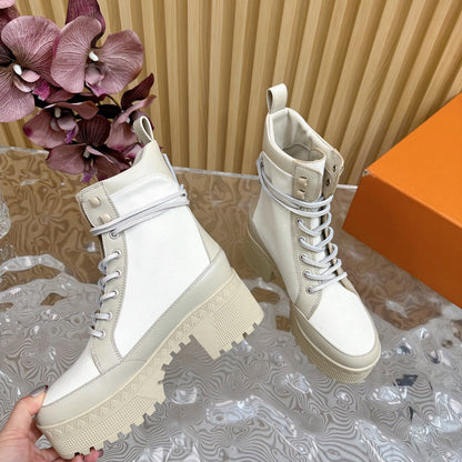 LV Laureate Platform Desert Boot 70mm White Denim Fabric