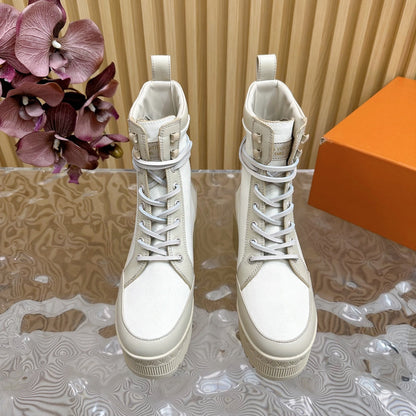 LV Laureate Platform Desert Boot 70mm White Denim Fabric