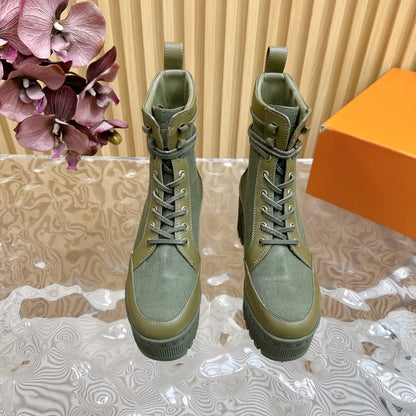 LV Laureate Platform Desert Boot 70mm Khaki Green Denim Fabric