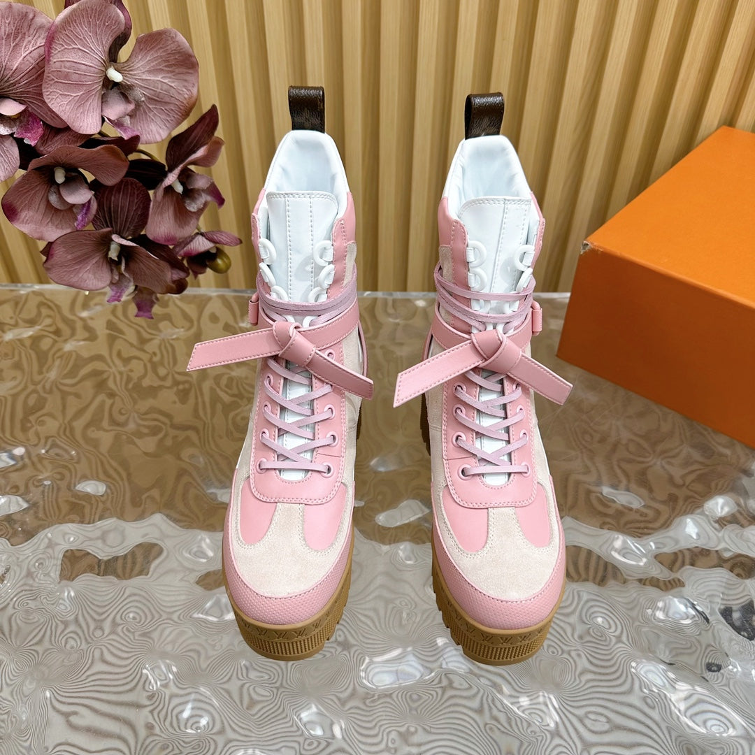 LV Laureate Platform Desert Boot 70mm Pink Mix Beige Suede