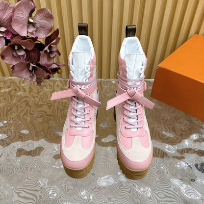 LV Laureate Platform Desert Boot 70mm Pink Mix Beige Suede