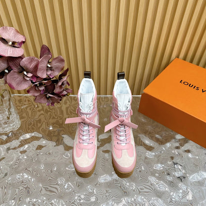 LV Laureate Platform Desert Boot 70mm Pink Mix Beige Suede