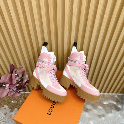 LV Laureate Platform Desert Boot 70mm Pink Mix Beige Suede
