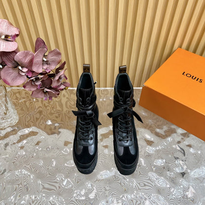 LV Laureate Platform Desert Boot 70mm Black Suede