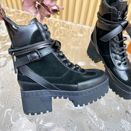 LV Laureate Platform Desert Boot 70mm Black Suede