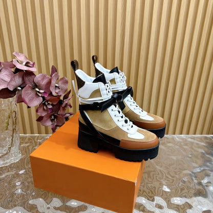LV Laureate Platform Desert Boot 70mm Brown Yellow Suede