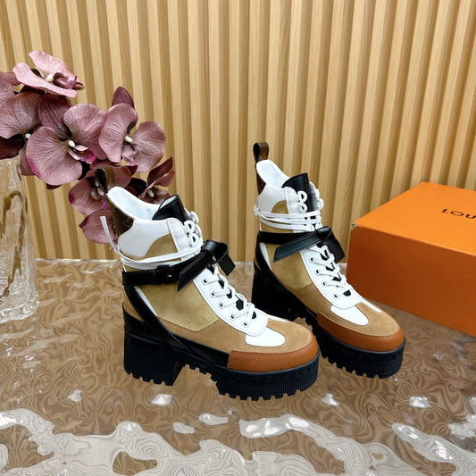 LV Laureate Platform Desert Boot 70mm Brown Yellow Suede