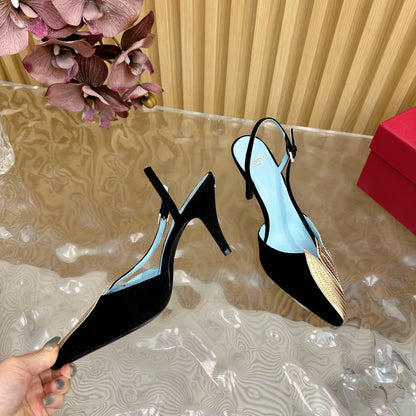 VT 25 Foil foliage Slingback Black Gold Cowhide