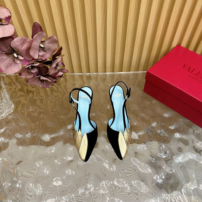 VT 25 Foil foliage Slingback Black Gold Cowhide