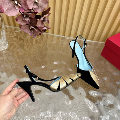 VT 25 Foil foliage Slingback Black Gold Cowhide
