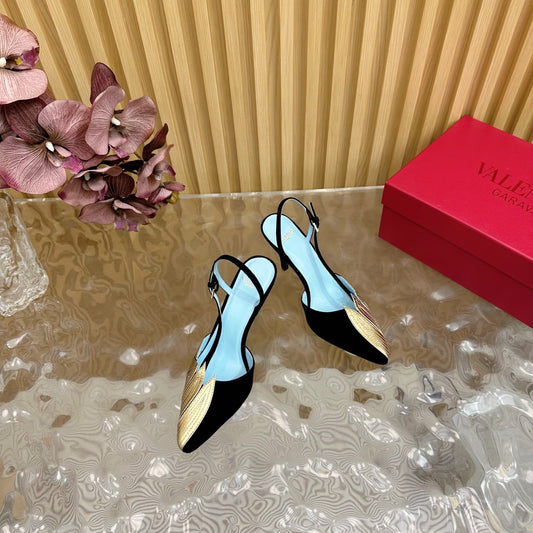 VT 25 Foil foliage Slingback Black Gold Cowhide