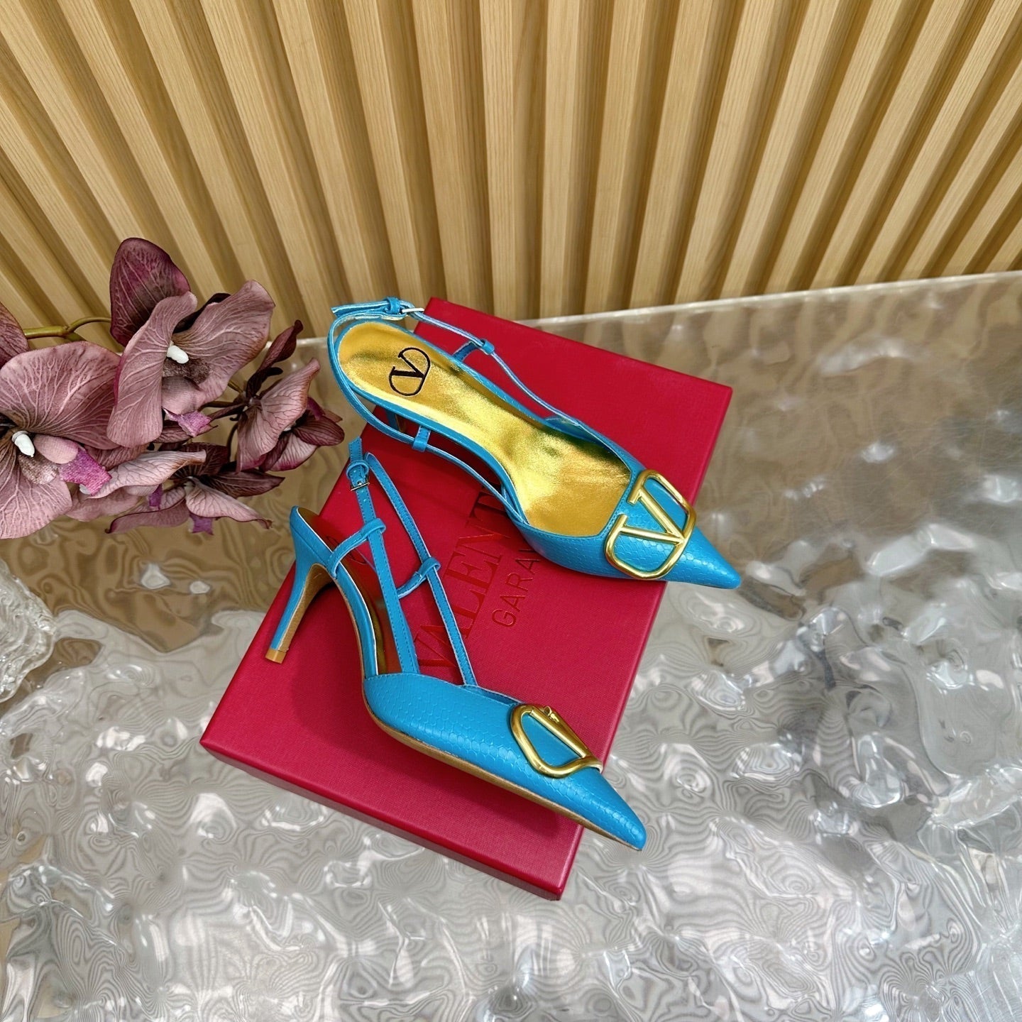 VT 25 Slingback Cerulean Blue Snakeskin Leather 325192