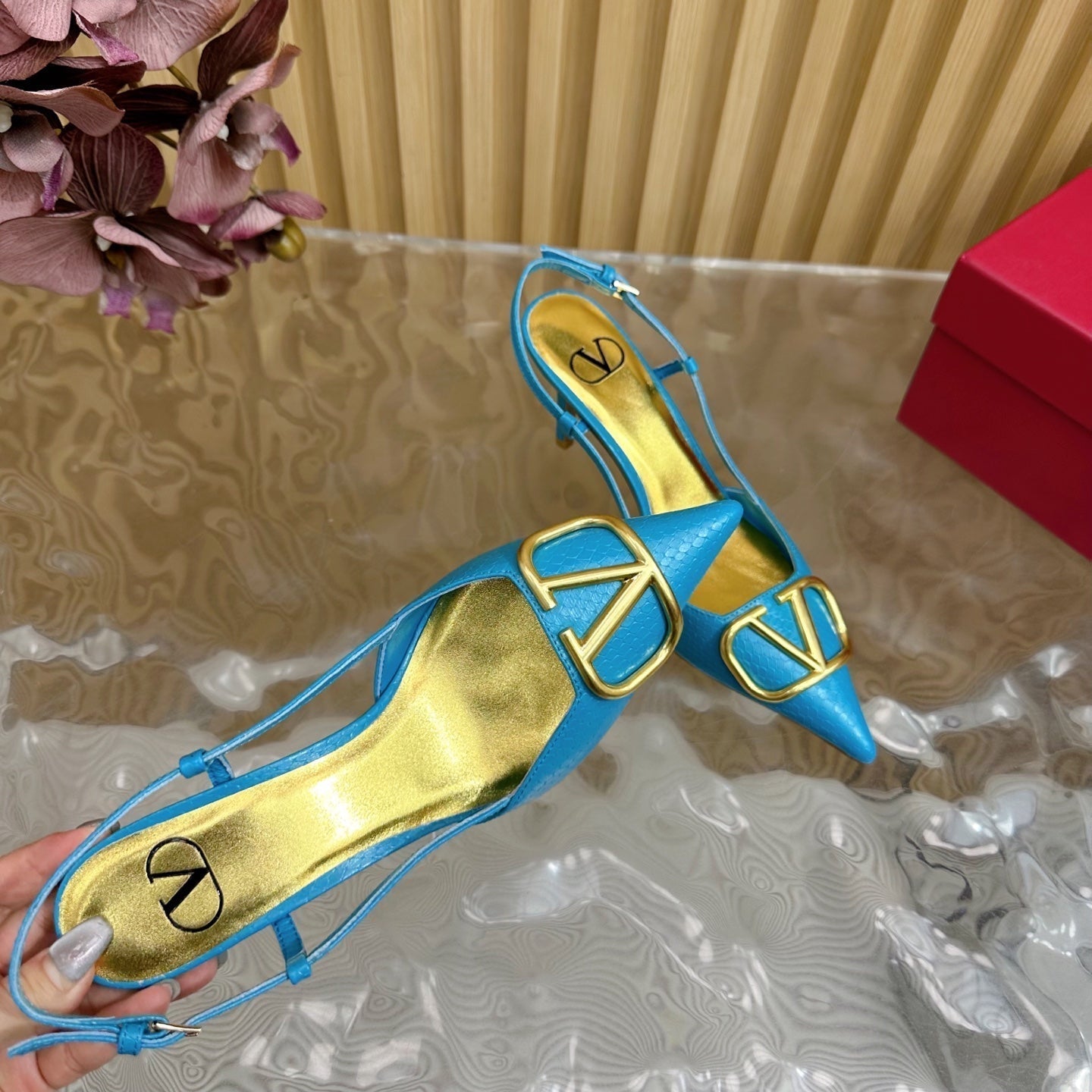 VT 25 Slingback Cerulean Blue Snakeskin Leather 325192