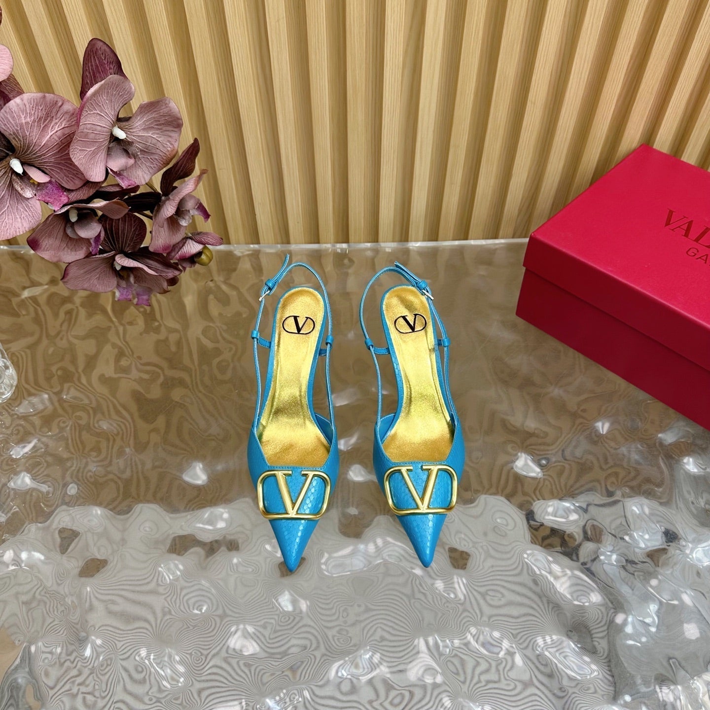 VT 25 Slingback Cerulean Blue Snakeskin Leather 325192