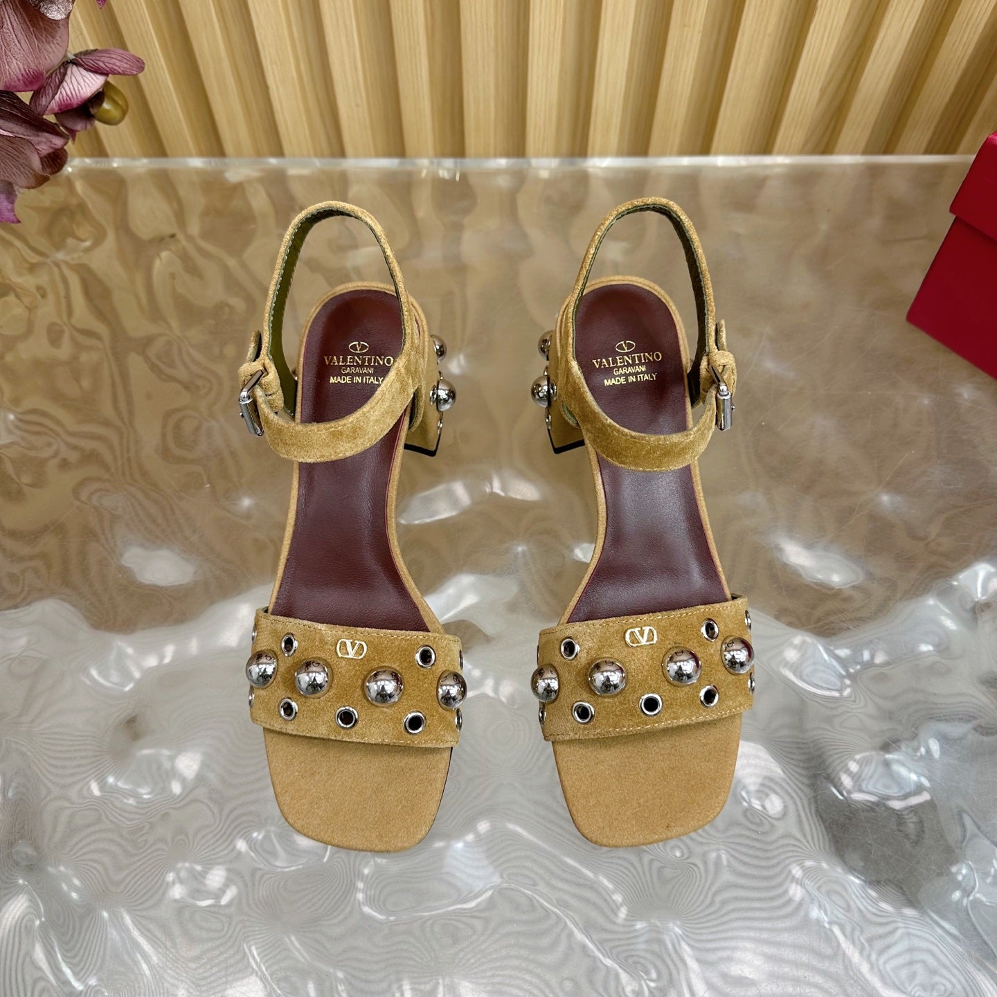 VT 25 Rivet Steel Beads Slingback Brown Suede 325202