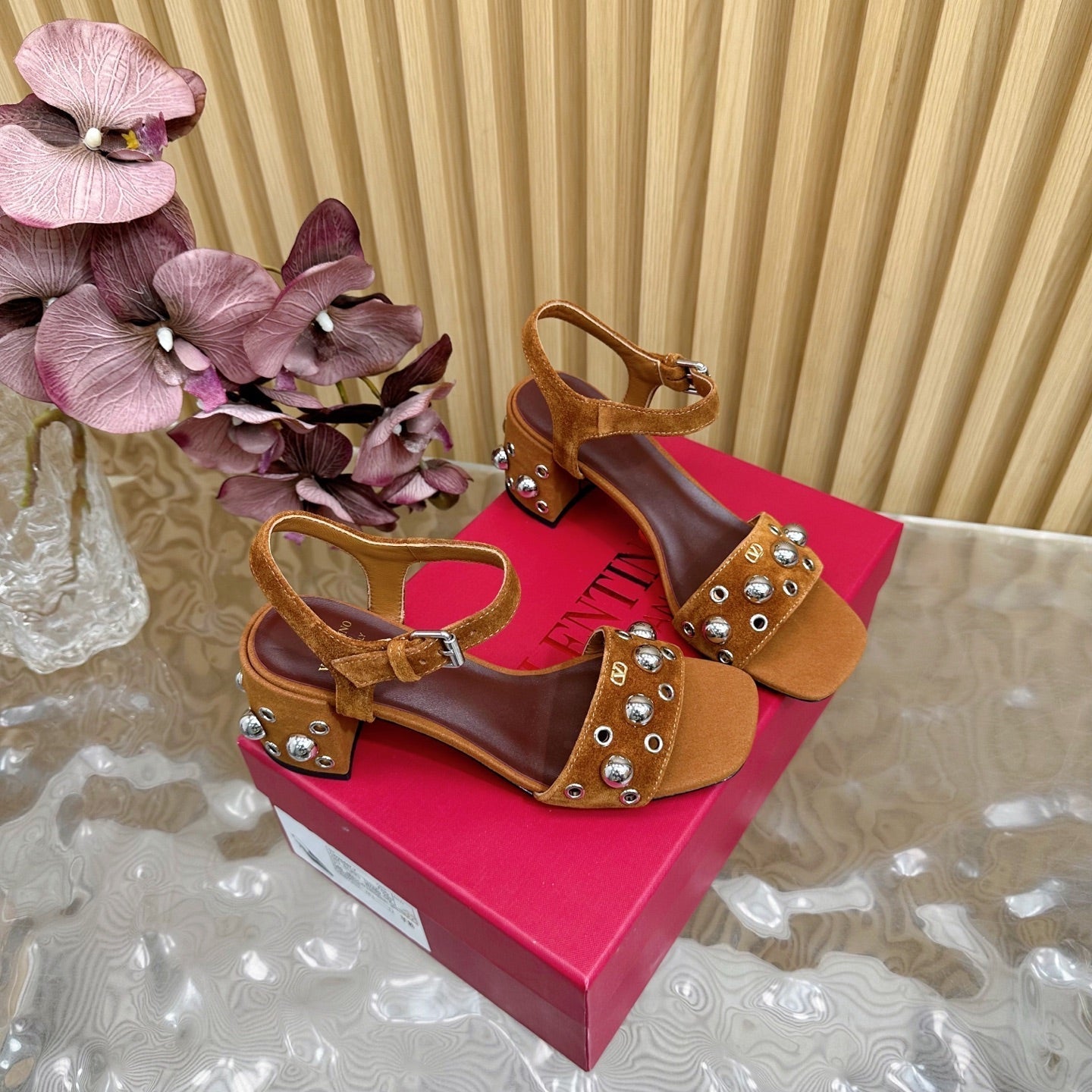 VT 25 Rivet Steel Beads Slingback Dark Brown Suede 325203