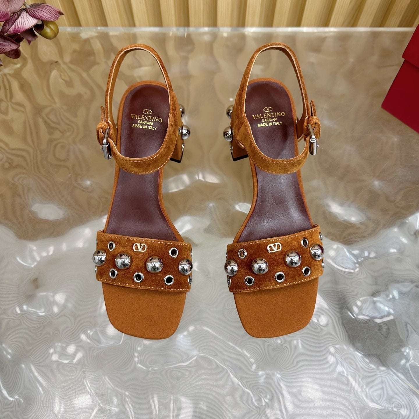 VT 25 Rivet Steel Beads Slingback Dark Brown Suede 325203