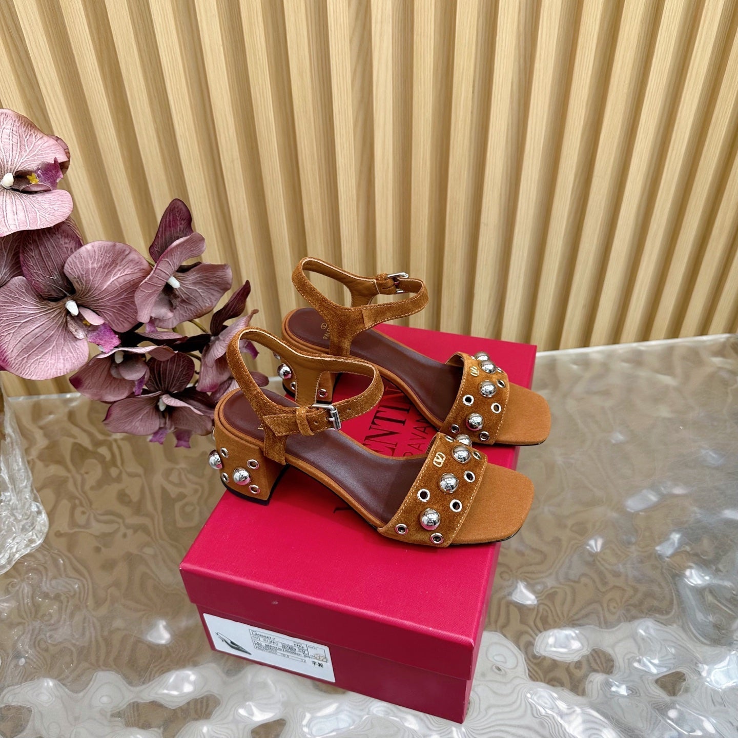 VT 25 Rivet Steel Beads Slingback Dark Brown Suede 325203