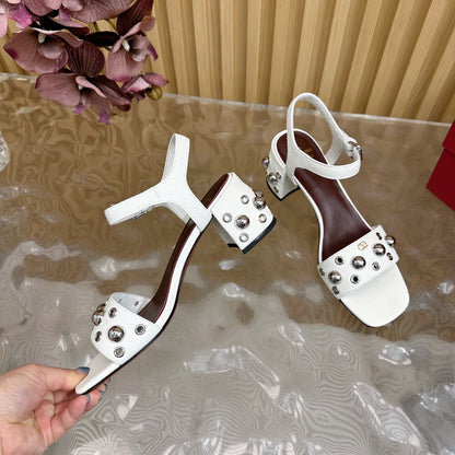 VT 25 Rivet Steel Beads Slingback White Lambskin 325204