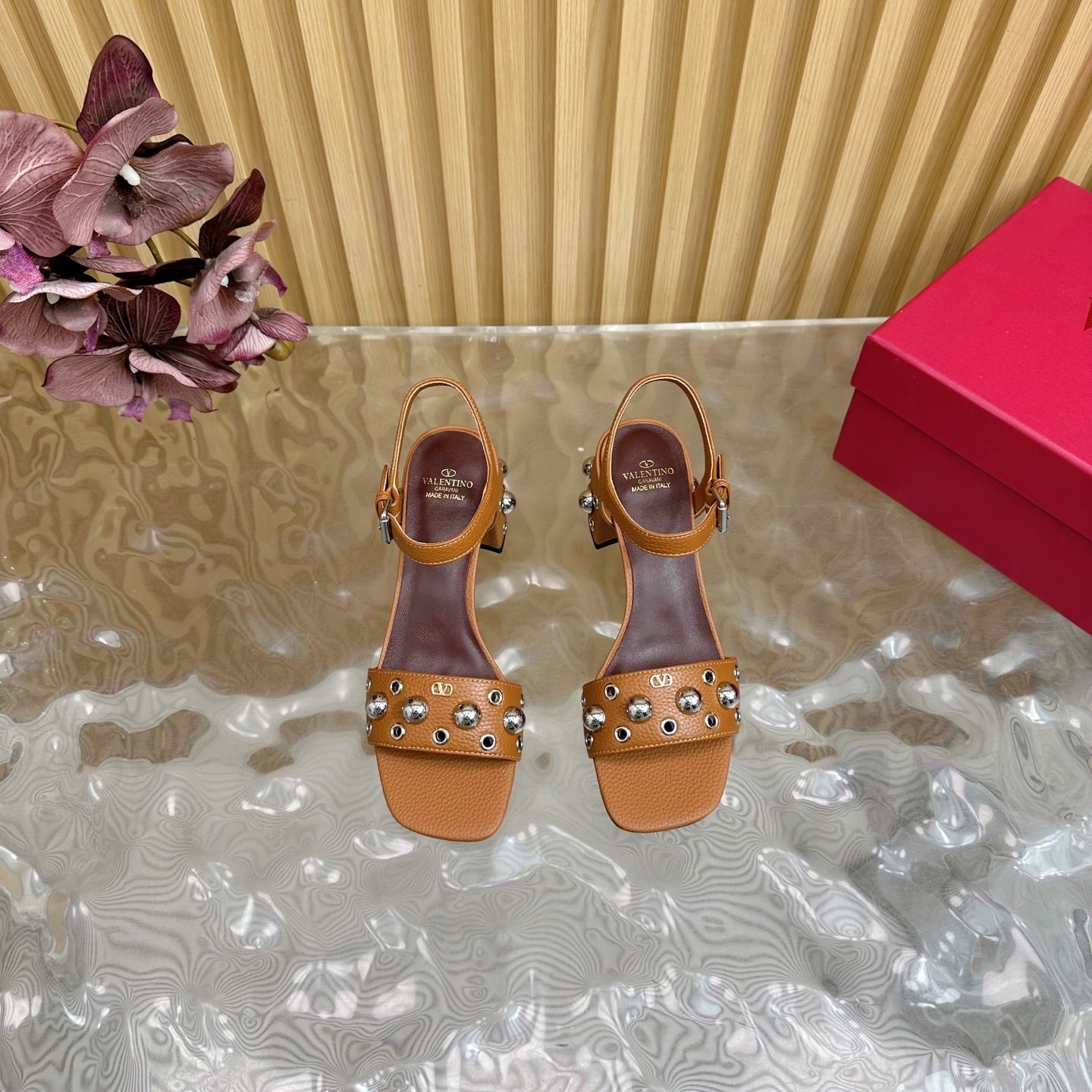 VT 25 Rivet Steel Beads Slingback Brown Lambskin 325206