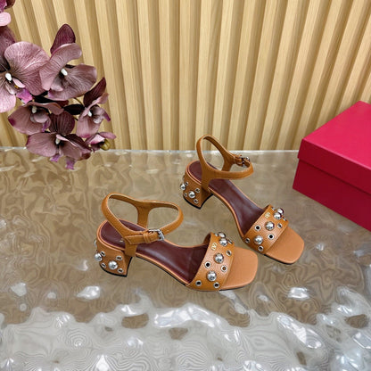 VT 25 Rivet Steel Beads Slingback Brown Lambskin 325206
