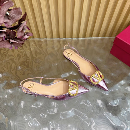 VT Slingback Flat Pink Snake-grain Leather 331936