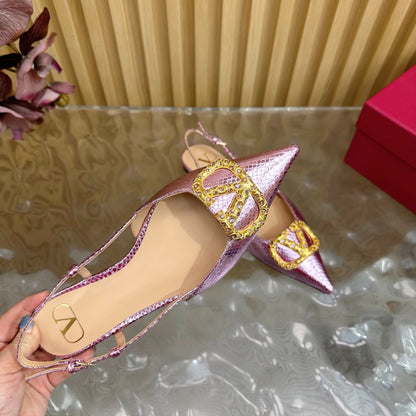 VT Slingback Flat Pink Snake-grain Leather 331936