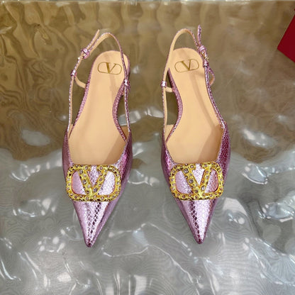 VT Slingback Flat Pink Snake-grain Leather 331936