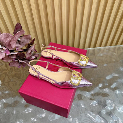 VT Slingback Flat Pink Snake-grain Leather 331936
