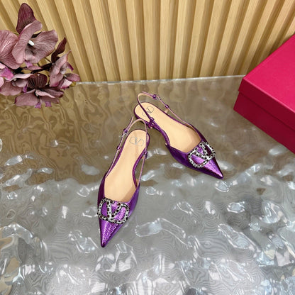 VT Slingback Flat Purple Snake-grain Leather