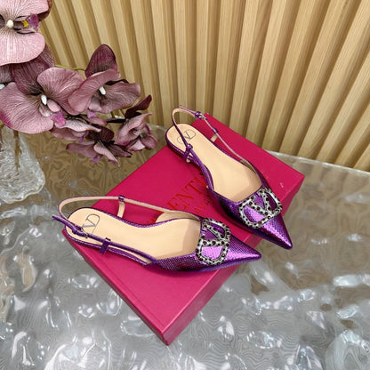 VT Slingback Flat Purple Snake-grain Leather